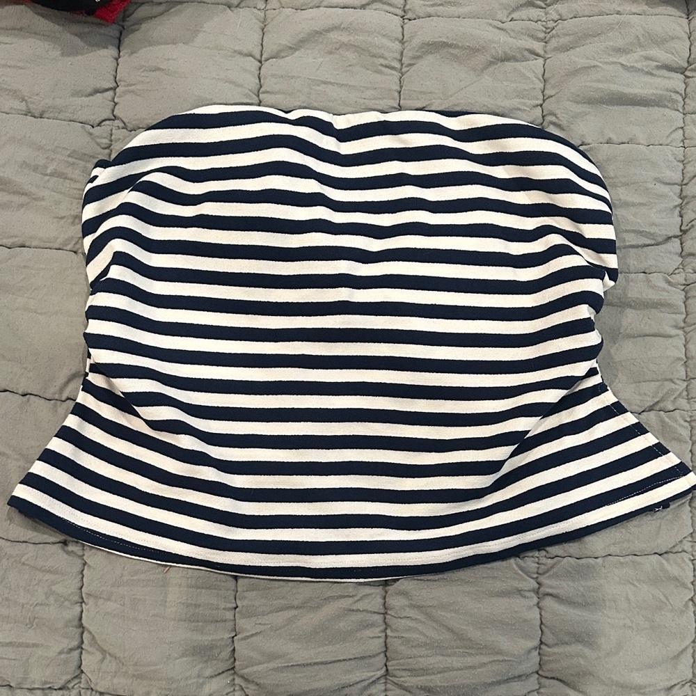 Cider Striped Navy and White Crop Top
